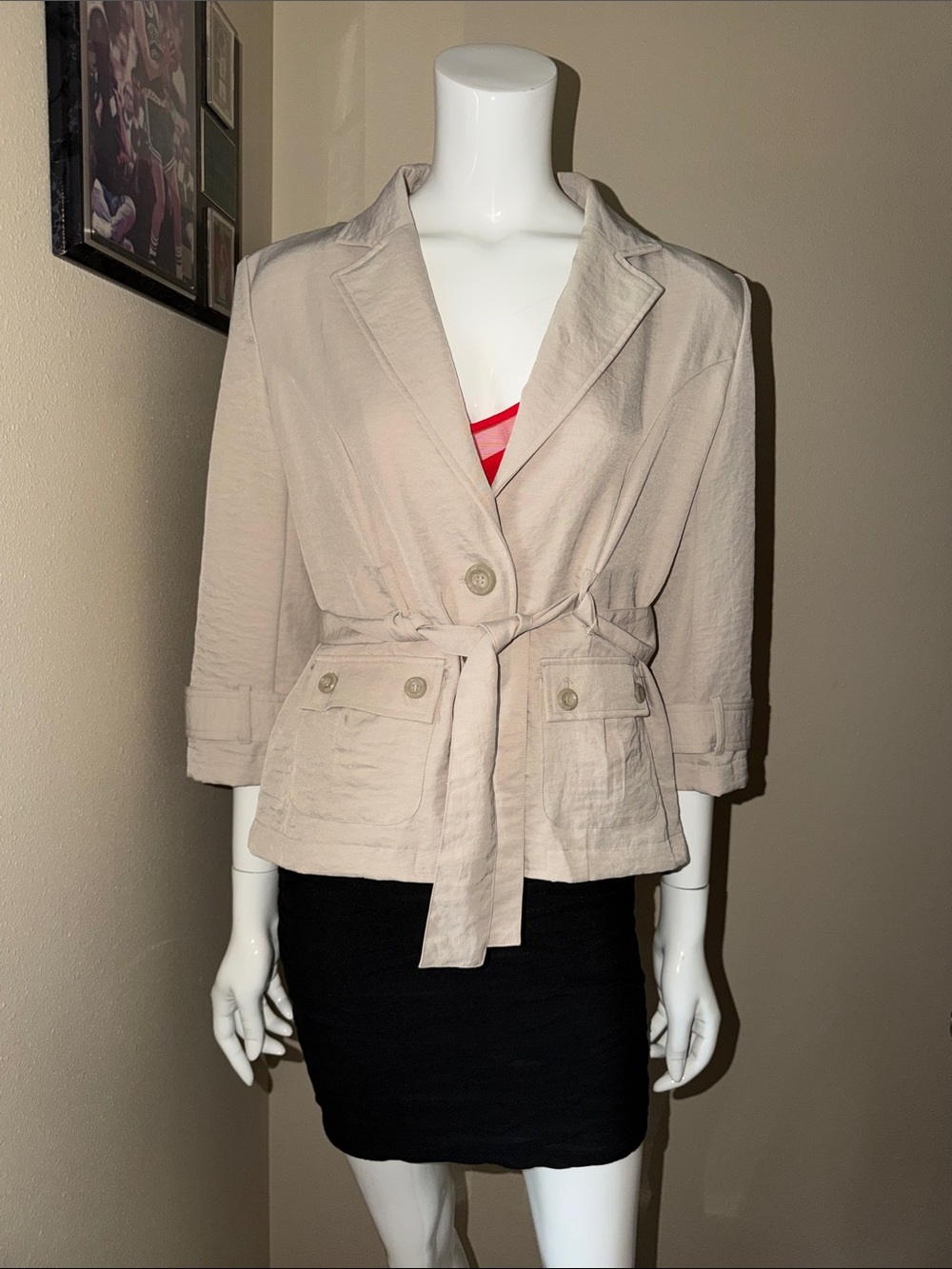 Light Beige Tie-Waist Women's light Jacket, size S